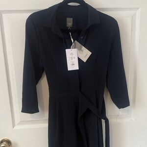 ICHI Navy 3/4 Sleeve Wrap-Style Dress